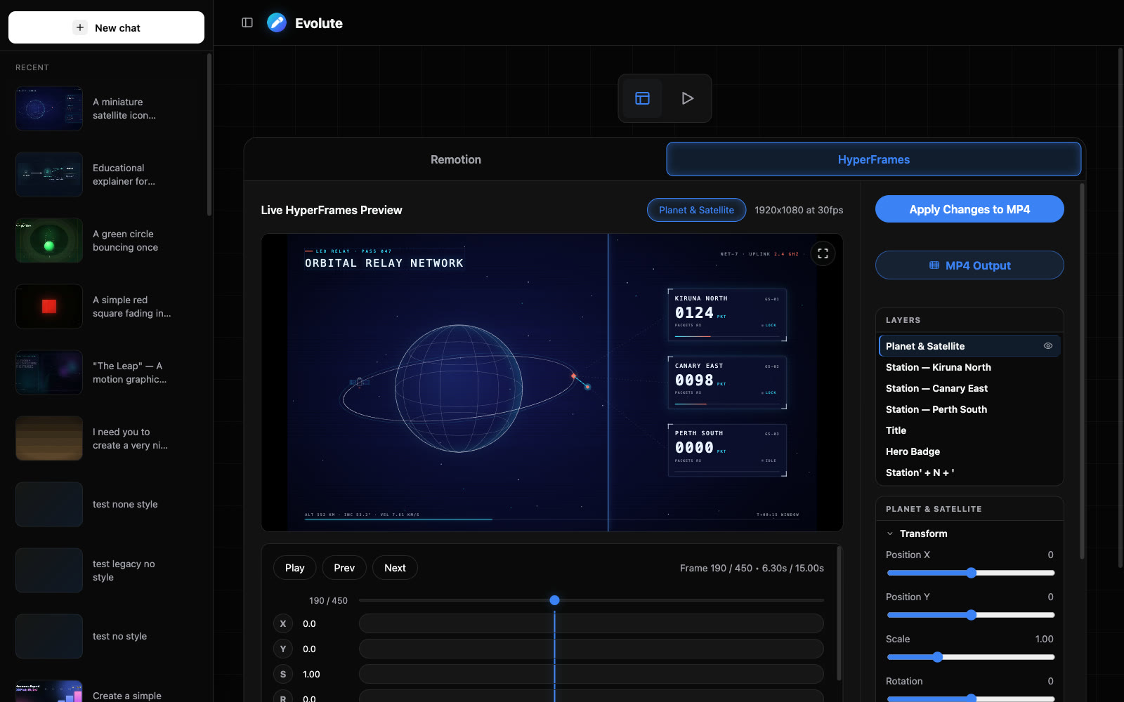 HyperFrames editor with layers, transforms, and timeline