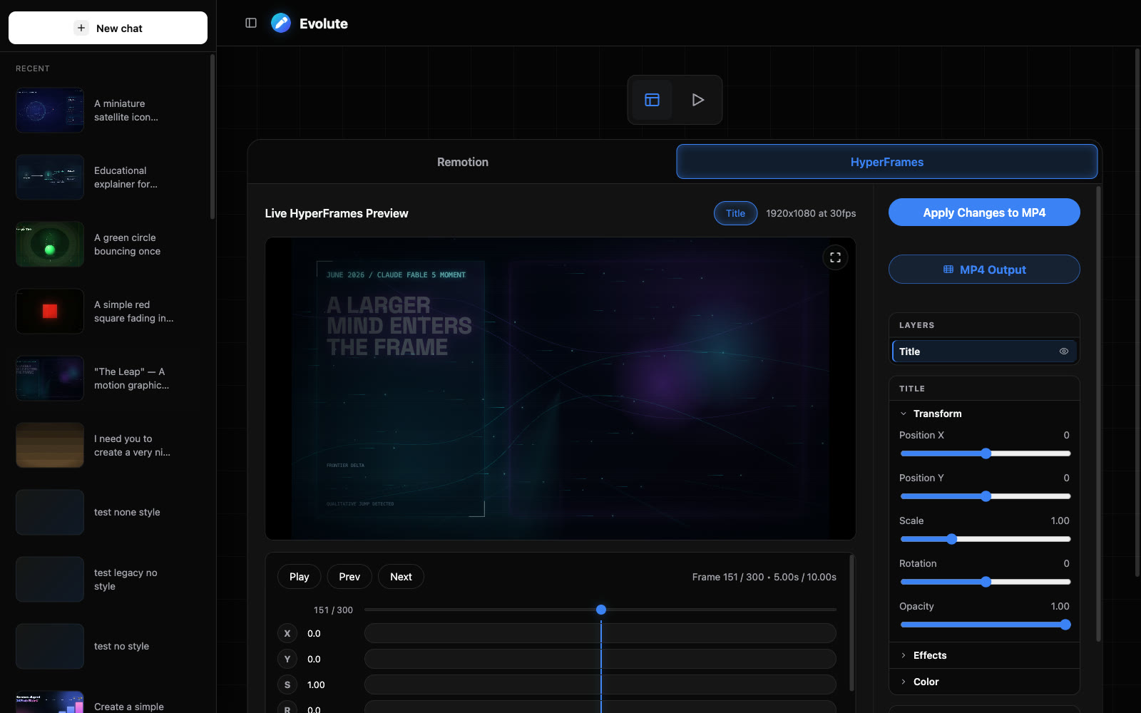 A kinetic typography composition open in the HyperFrames editor