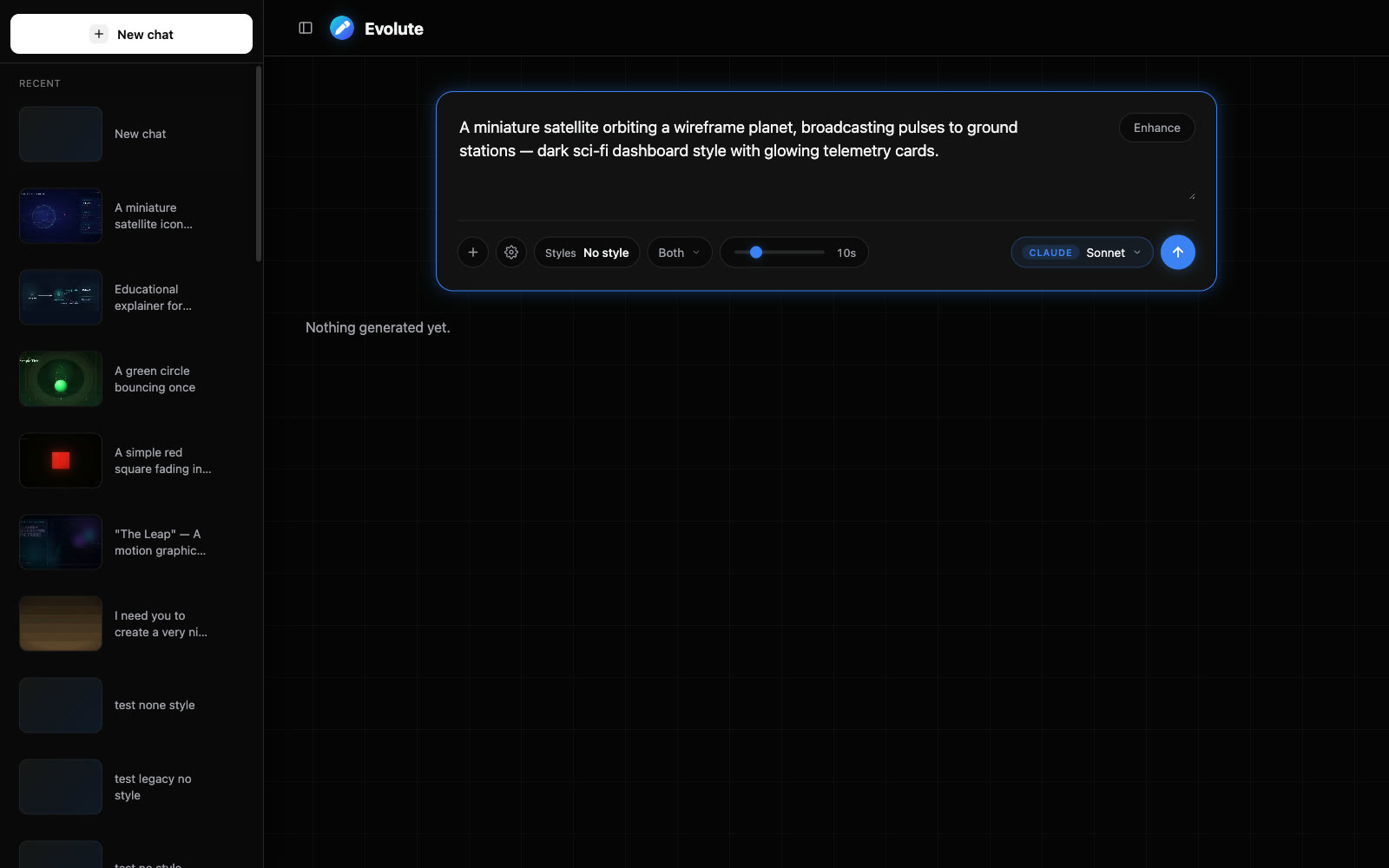 Evolute prompt panel with a motion graphic brief